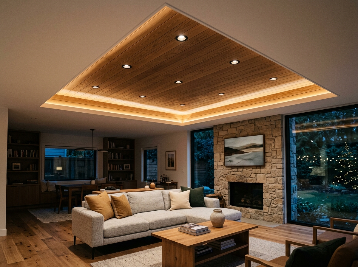 Sleek living room recessed LED pot light installation in Ajax
